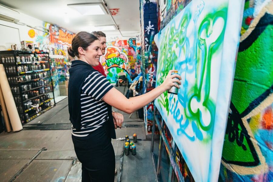 NYC: Brooklyn Graffiti Workshop with Local Artist - The studio wall mural: painting like a real crew