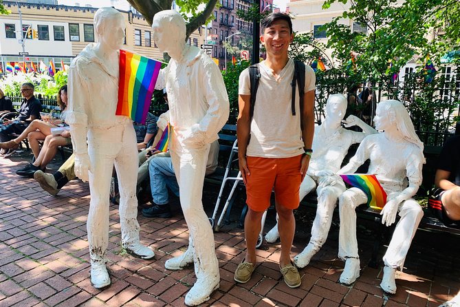 Pride Tours NYC's LGBTQ Historical Walking Tour - Gay Street sign to Axis Theatre Company: symbols, marches, and the Rainbow Flag
